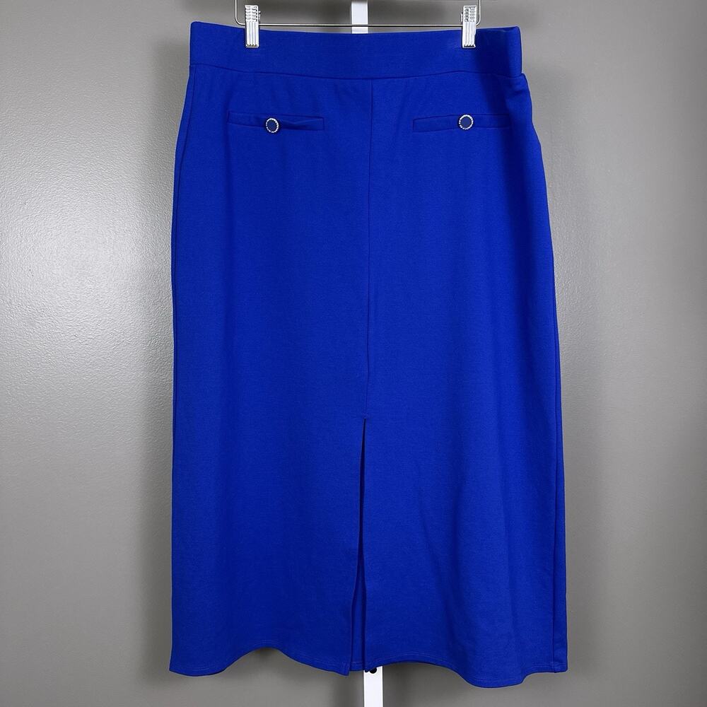 Messini Skirt Womens XL Colbalt Blue Ponte Knit Midi Slit Stretch Pull On Pencil